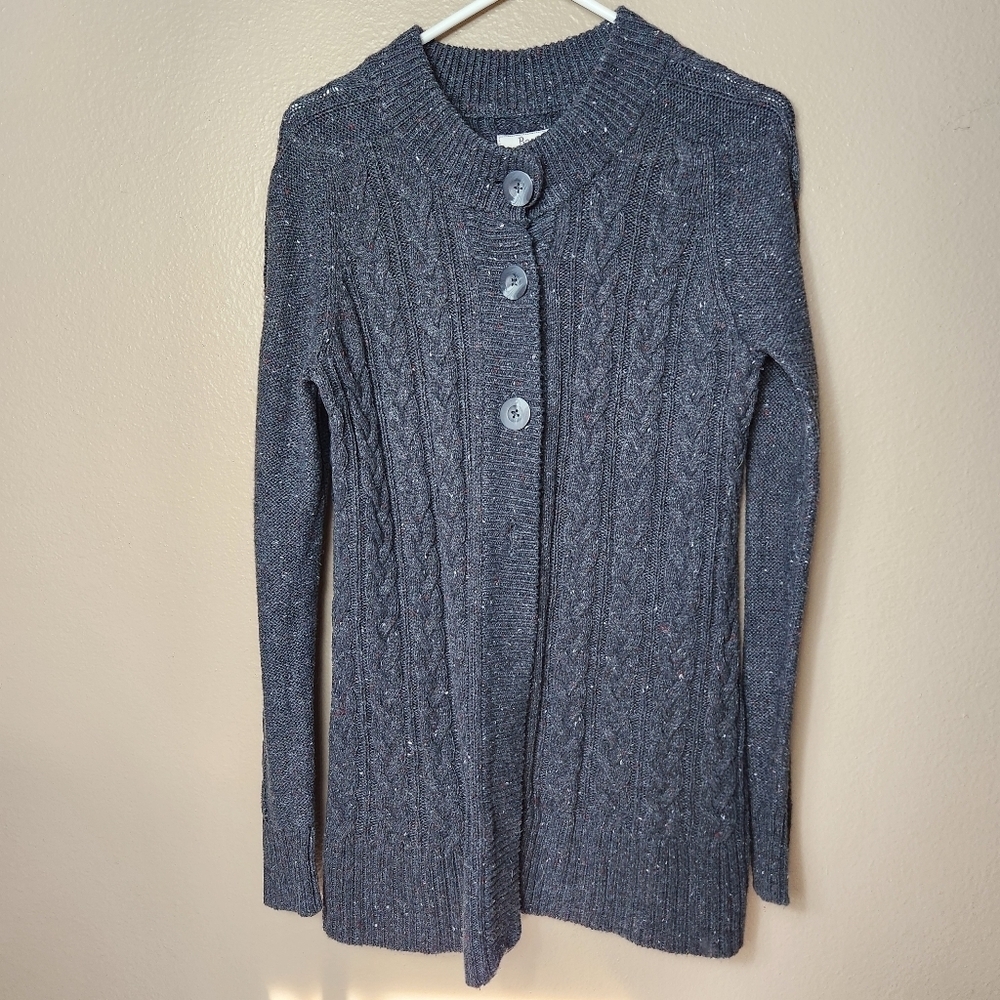Bass Womens |M| Navy Flecked Cable Knit Buttonfront Cardigan
